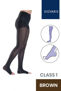 Sigvaris Style Semitransparent Class 1 Brown Compression Tights with Open Toe